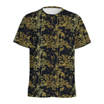 Gold And Black Japanese Bamboo Print Men's Sports T-Shirt