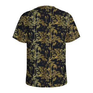 Gold And Black Japanese Bamboo Print Men's Sports T-Shirt