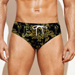 Gold And Black Japanese Bamboo Print Men's Swim Briefs