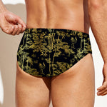 Gold And Black Japanese Bamboo Print Men's Swim Briefs