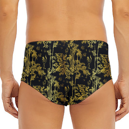 Gold And Black Japanese Bamboo Print Men's Triangle Swim Briefs