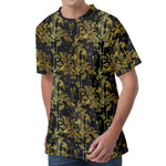 Gold And Black Japanese Bamboo Print Men's Velvet T-Shirt