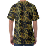 Gold And Black Japanese Bamboo Print Men's Velvet T-Shirt