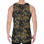 Gold And Black Japanese Bamboo Print Men's Velvet Tank Top