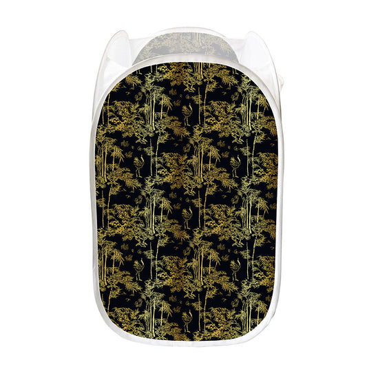 Gold And Black Japanese Bamboo Print Mesh Laundry Hamper
