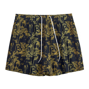 Gold And Black Japanese Bamboo Print Mesh Shorts