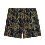 Gold And Black Japanese Bamboo Print Mesh Shorts