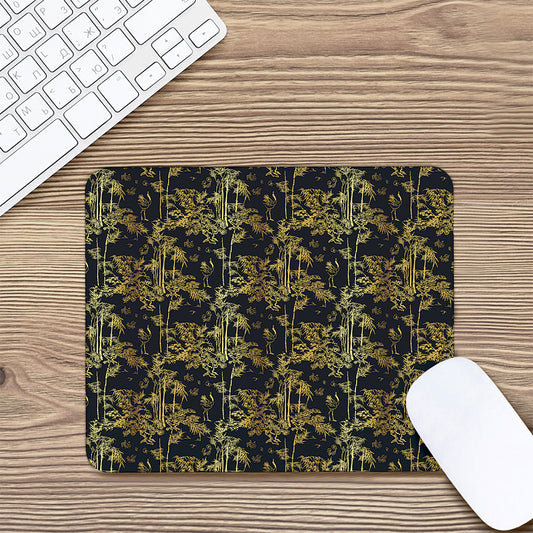 Gold And Black Japanese Bamboo Print Mouse Pad