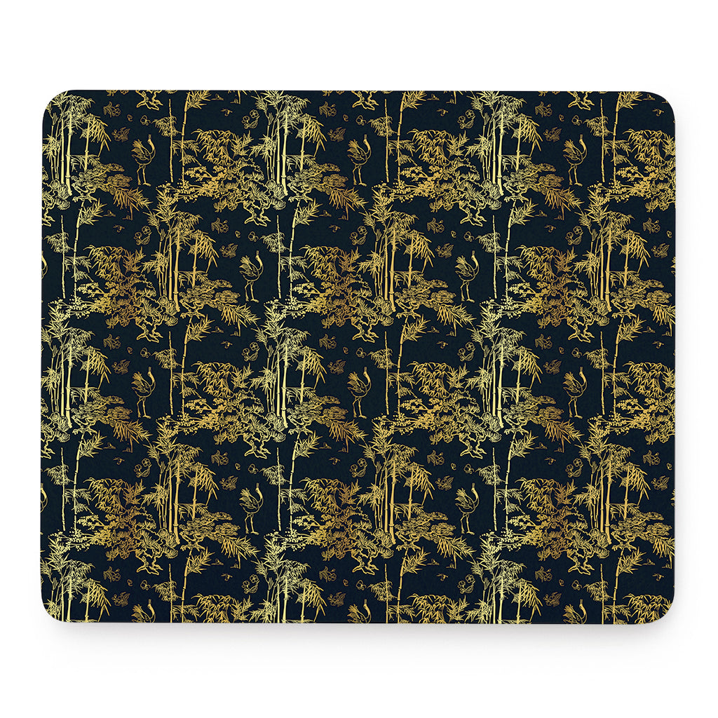 Gold And Black Japanese Bamboo Print Mouse Pad