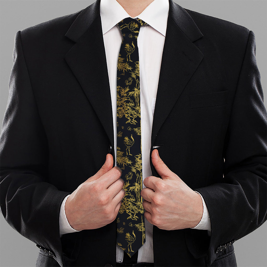 Gold And Black Japanese Bamboo Print Necktie