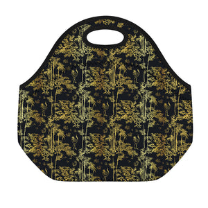 Gold And Black Japanese Bamboo Print Neoprene Lunch Bag