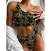 Gold And Black Japanese Bamboo Print One Shoulder Bikini Top