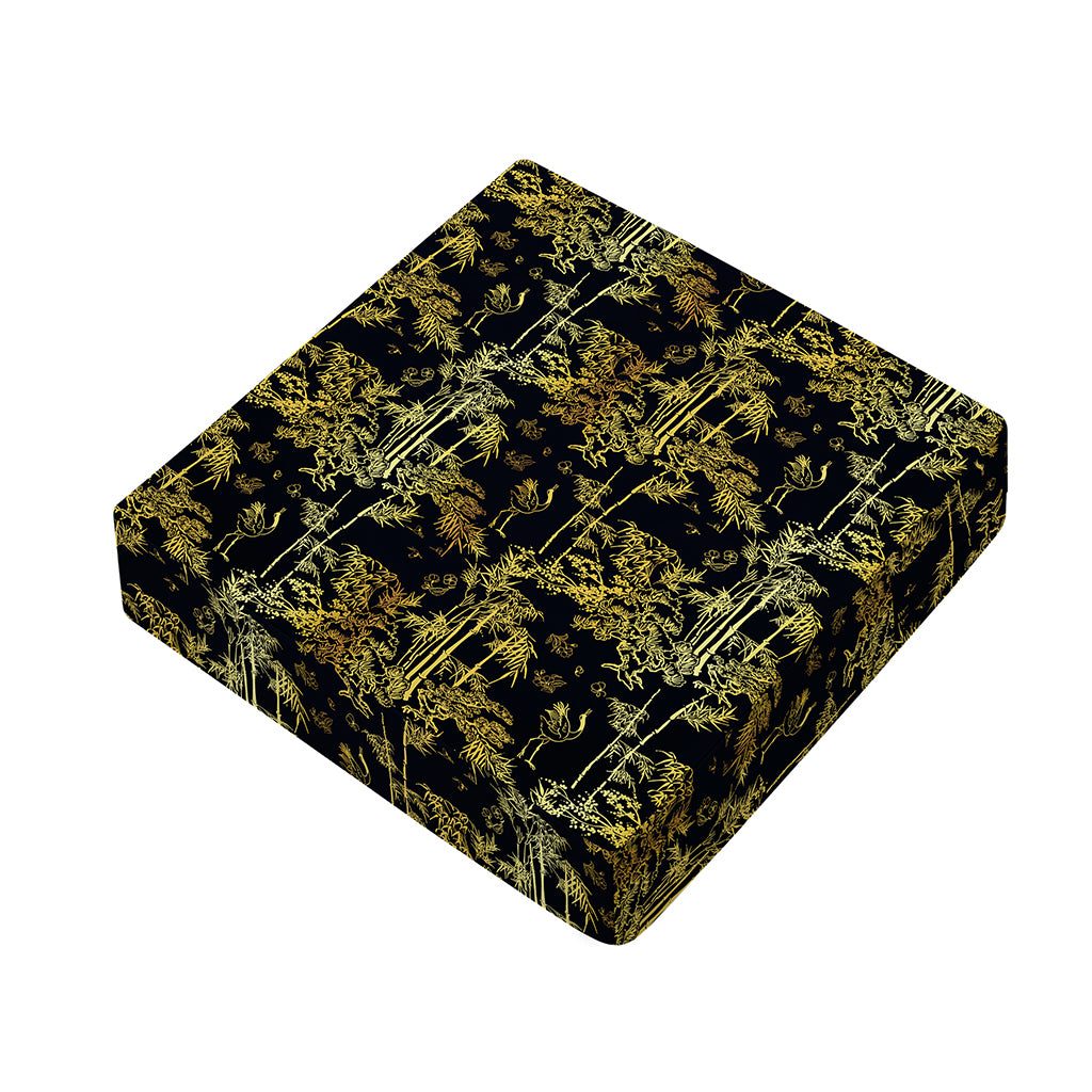 Gold And Black Japanese Bamboo Print Outdoor Seat Cushion Cover