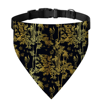 Gold And Black Japanese Bamboo Print Over The Collar Dog Bandana