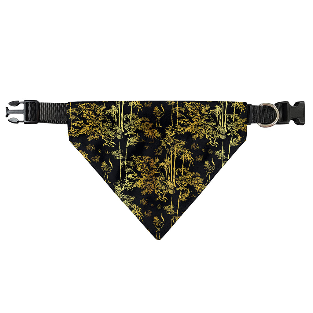 Gold And Black Japanese Bamboo Print Over The Collar Dog Bandana