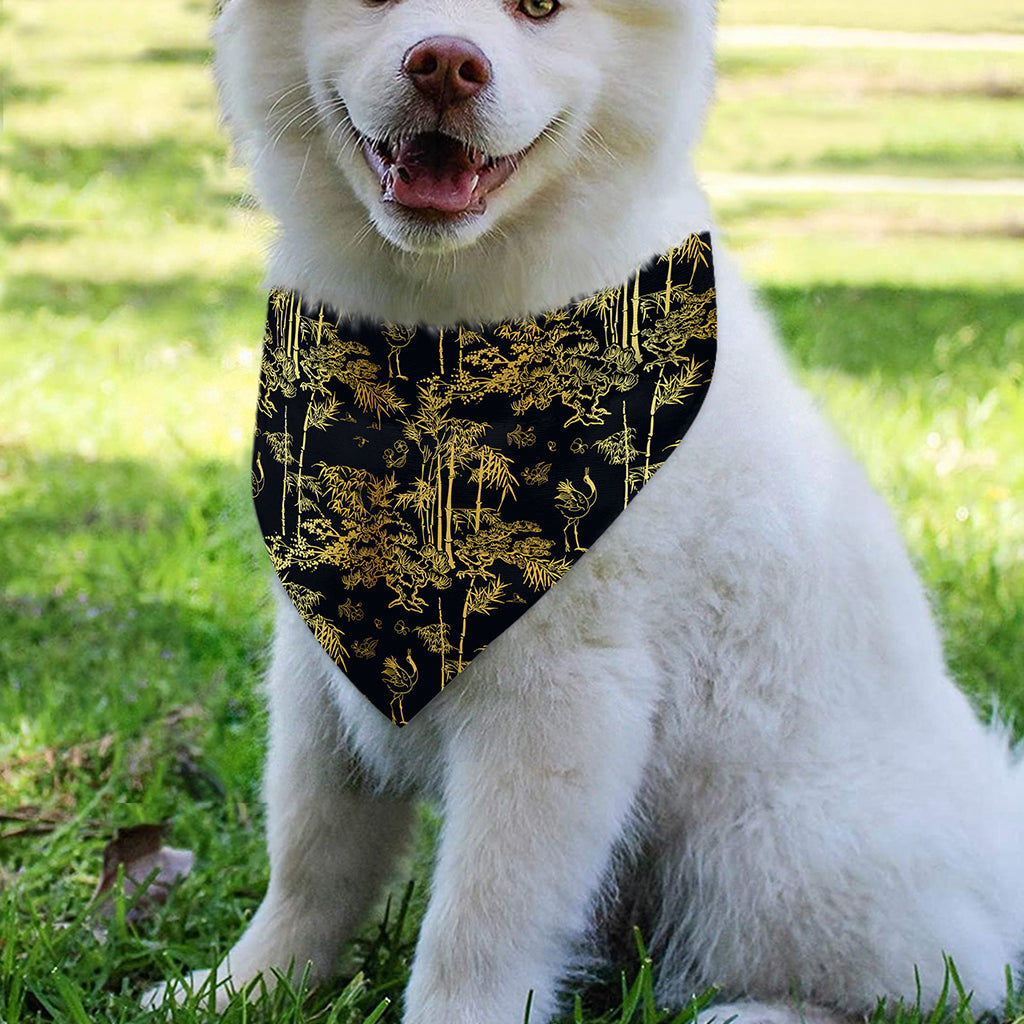 Gold And Black Japanese Bamboo Print Over The Collar Dog Bandana