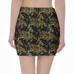 Gold And Black Japanese Bamboo Print Pencil Mini Skirt