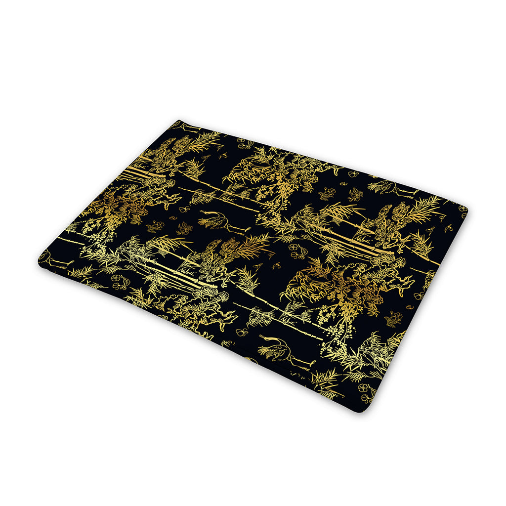 Gold And Black Japanese Bamboo Print Pet Cooling Mat Cover