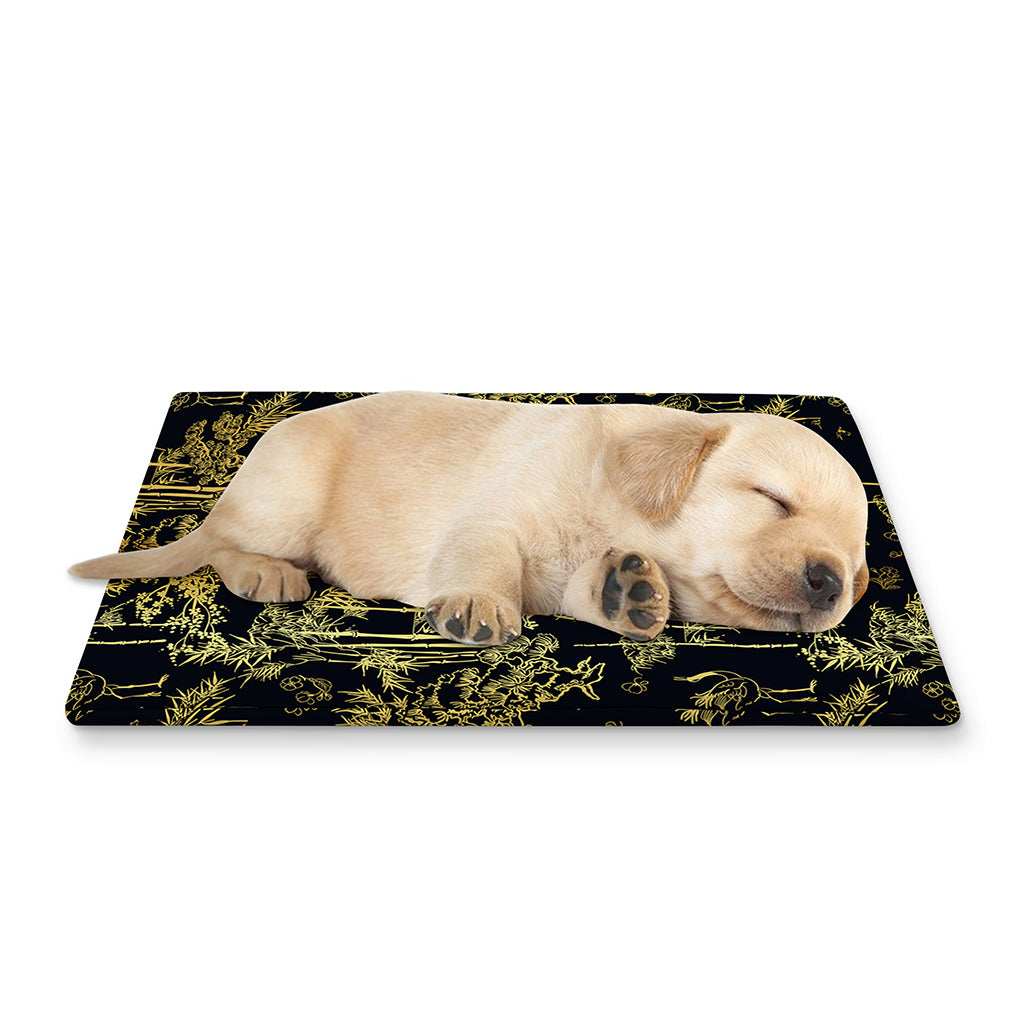 Gold And Black Japanese Bamboo Print Pet Cooling Mat Cover