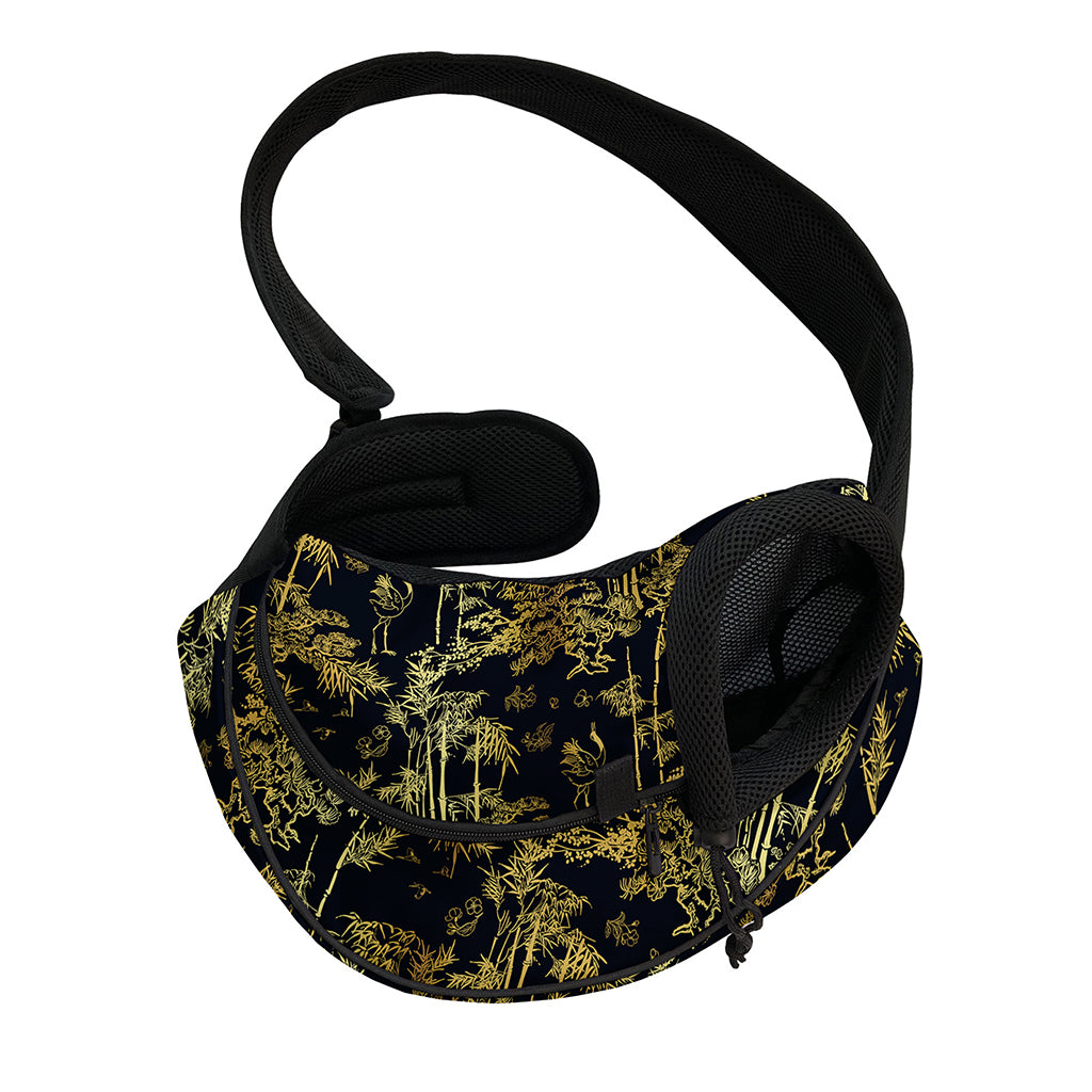 Gold And Black Japanese Bamboo Print Pet Sling Carrier