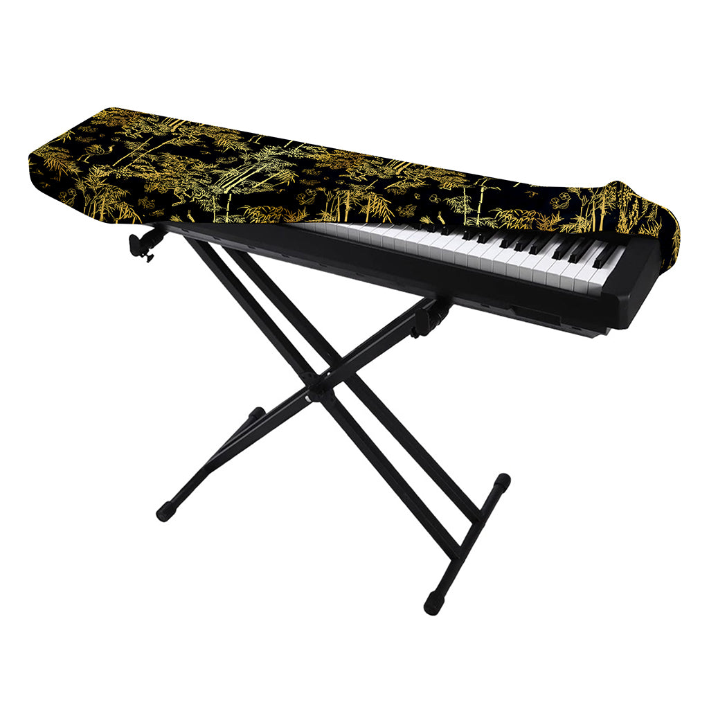 Gold And Black Japanese Bamboo Print Piano Keyboard Cover