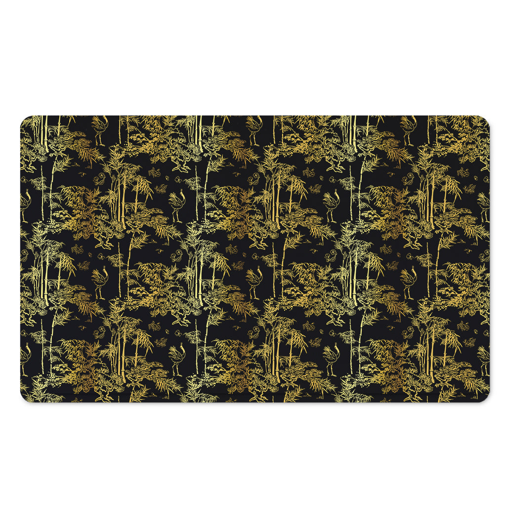 Gold And Black Japanese Bamboo Print Polyester Doormat