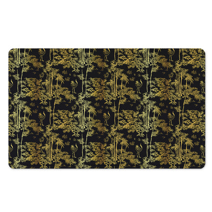Gold And Black Japanese Bamboo Print Polyester Doormat