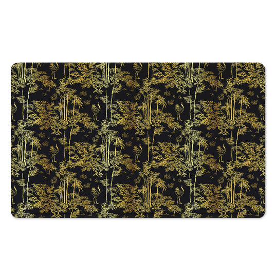 Gold And Black Japanese Bamboo Print Polyester Doormat