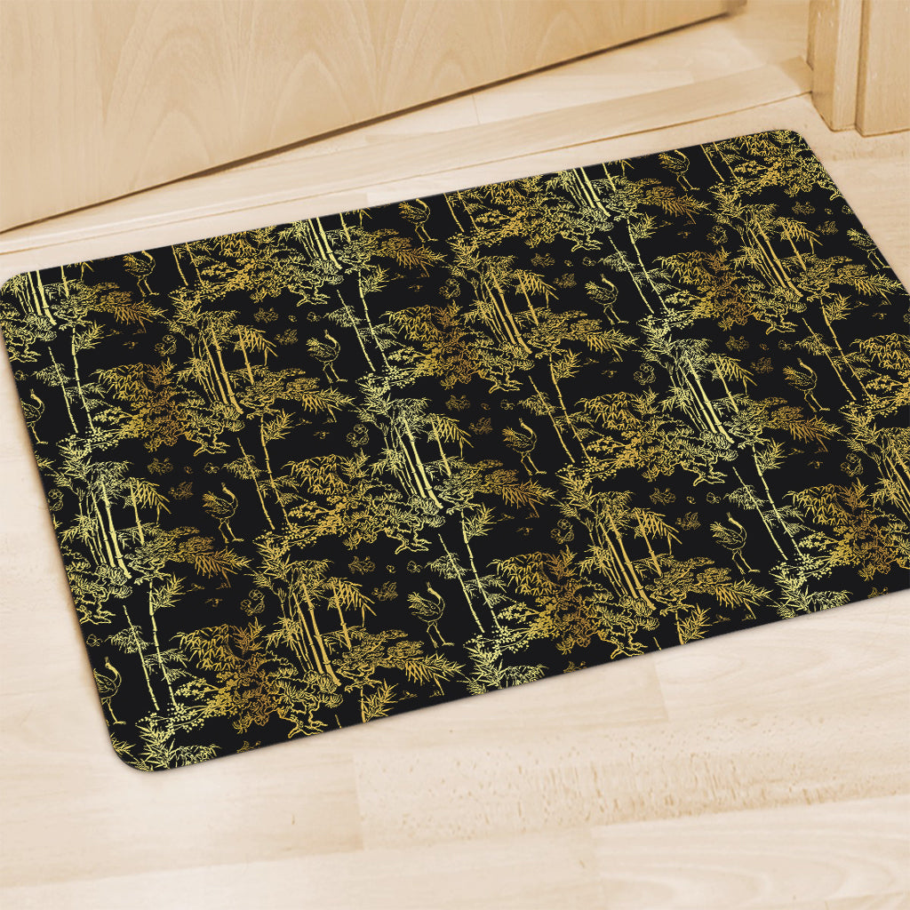 Gold And Black Japanese Bamboo Print Polyester Doormat