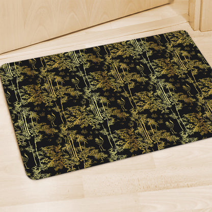 Gold And Black Japanese Bamboo Print Polyester Doormat