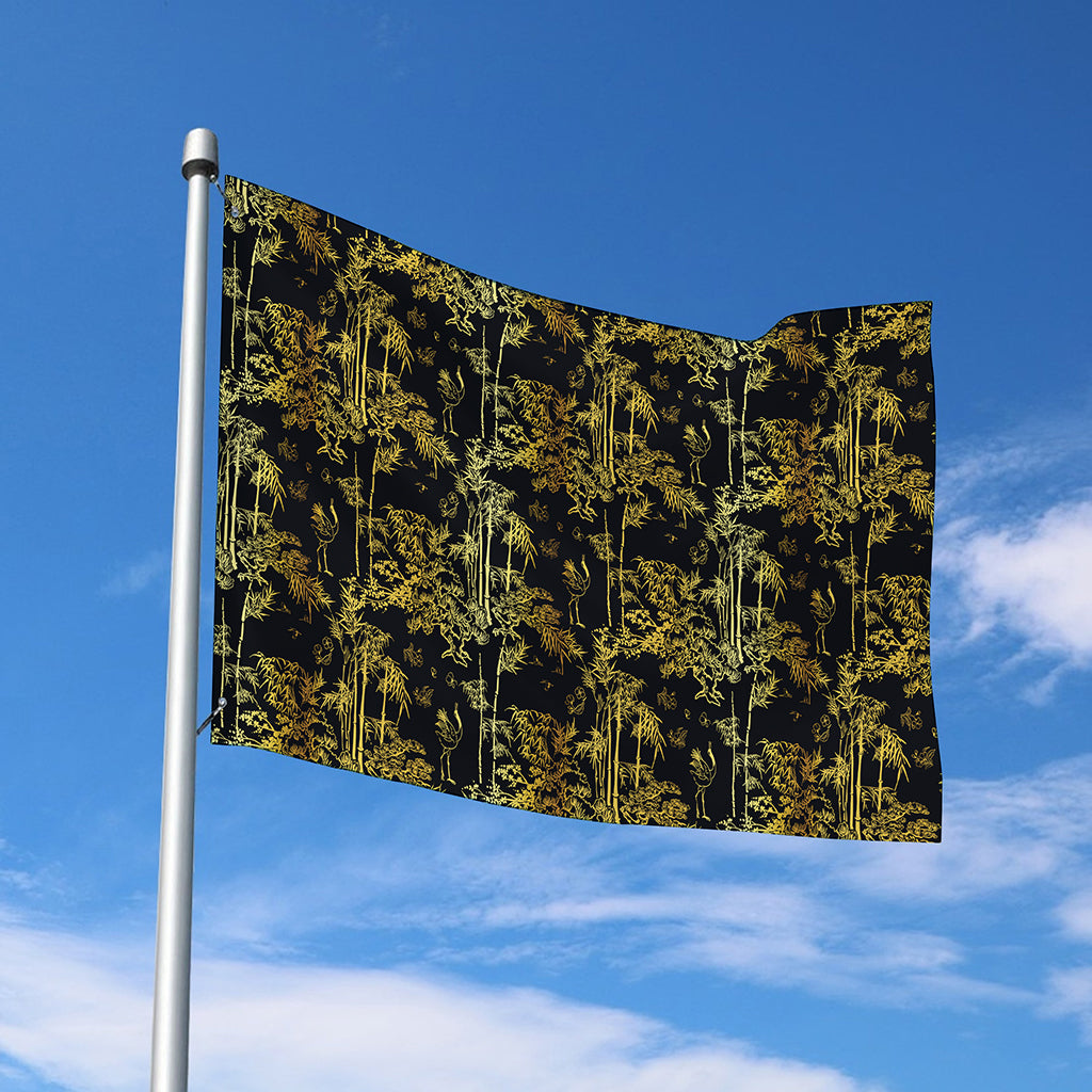 Gold And Black Japanese Bamboo Print Polyester Flag