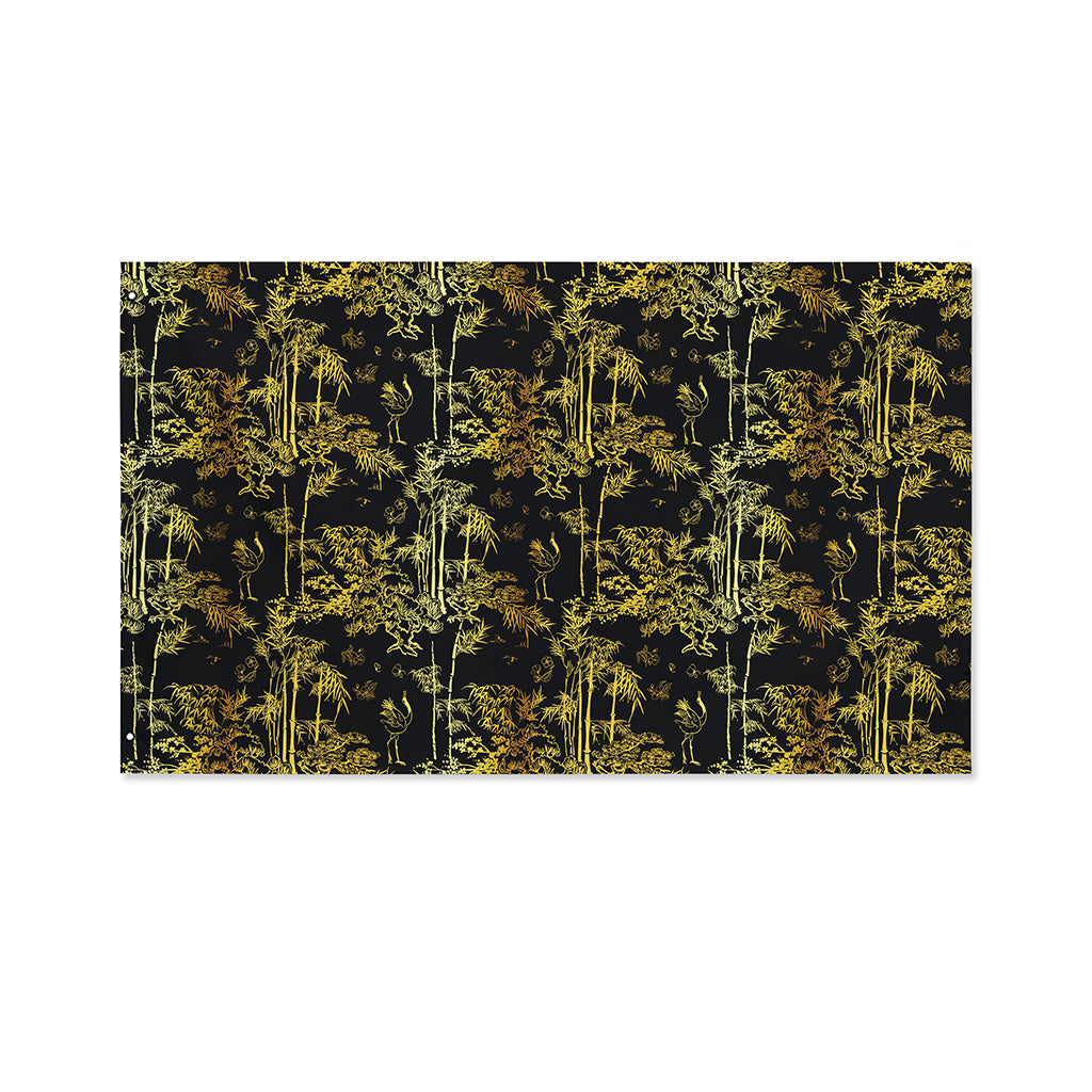 Gold And Black Japanese Bamboo Print Polyester Flag