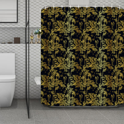Gold And Black Japanese Bamboo Print Polyester Shower Curtain