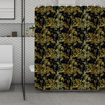 Gold And Black Japanese Bamboo Print Polyester Shower Curtain