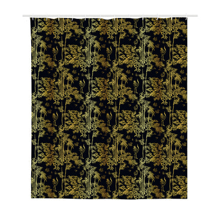 Gold And Black Japanese Bamboo Print Polyester Shower Curtain
