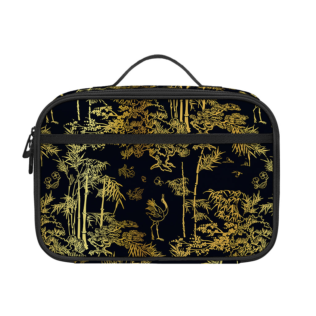Gold And Black Japanese Bamboo Print Portable Lunch Bag