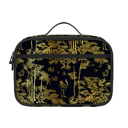 Gold And Black Japanese Bamboo Print Portable Lunch Bag