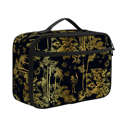 Gold And Black Japanese Bamboo Print Portable Lunch Bag