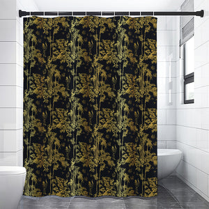 Gold And Black Japanese Bamboo Print Premium Shower Curtain