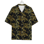 Gold And Black Japanese Bamboo Print Rayon Hawaiian Shirt