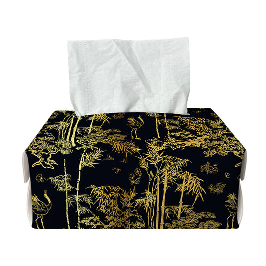Gold And Black Japanese Bamboo Print Rectangle Tissue Box Cover