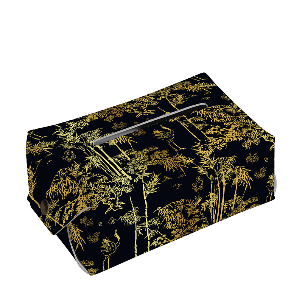 Gold And Black Japanese Bamboo Print Rectangle Tissue Box Cover