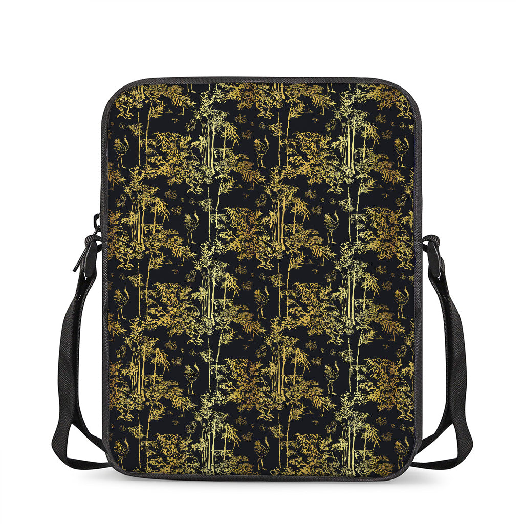 Gold And Black Japanese Bamboo Print Rectangular Crossbody Bag