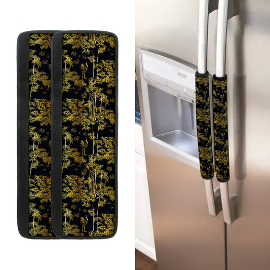 Gold And Black Japanese Bamboo Print Refrigerator Handle Covers