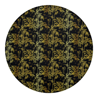 Gold And Black Japanese Bamboo Print Round Blanket
