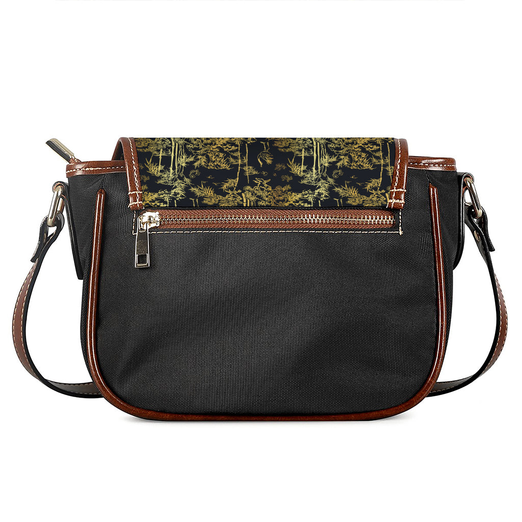 Gold And Black Japanese Bamboo Print Saddle Bag