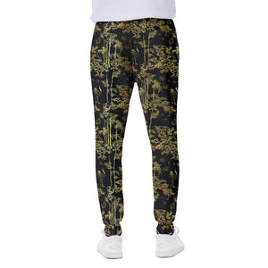 Gold And Black Japanese Bamboo Print Scuba Joggers