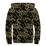 Gold And Black Japanese Bamboo Print Sherpa Lined Zip Up Hoodie