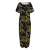 Gold And Black Japanese Bamboo Print Short Sleeve Long Nightdress