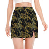 Gold And Black Japanese Bamboo Print Side Slit Mini Skirt